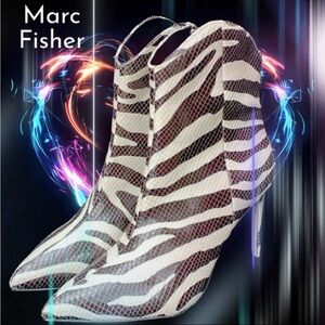 MARC FISHER SNAKESKIN  B&W ANIMAL PRINT HIGH HEEL ANKLE BOOTS- 7- 🖤🔥🤍👢- NWT!